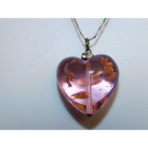 Coquette Translucent Pink Glass Heart Necklace - Picture 1 of 4